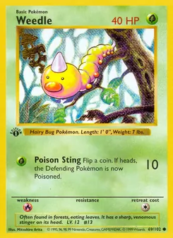 Weedle 69/102, carta de Pokémon de Edición Básica