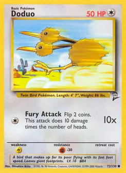 Doduo 72/130, carta de Pokémon de Base Set 2