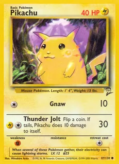 Pikachu 87/130, carta de Pokémon de Base Set 2
