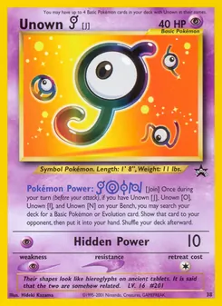 Unown [J] 38/53, carta de Pokémon de Wizards Black Star Promos