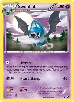 Swoobat 51/114, carta de Pokémon de Negro y Blanco