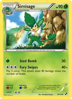 Simisage 8/114, carta de Pokémon de Negro y Blanco