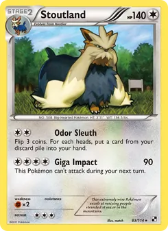 Stoutland 83/114, carta de Pokémon de Negro y Blanco