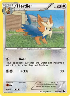 Herdier 87/108, carta de Pokémon de Oscuros Exploradores
