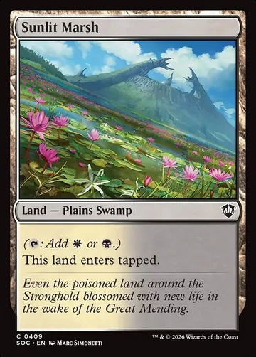 Sunlit Marsh 409, carta de Magic: The Gathering de Secrets of Strixhaven Commander