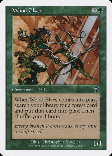Wood Elves 284, carta de Magic: The Gathering de Seventh Edition