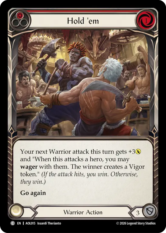 Hold 'em (Red) AOL015, carta de Flesh and Blood de Armory Deck - Olympia