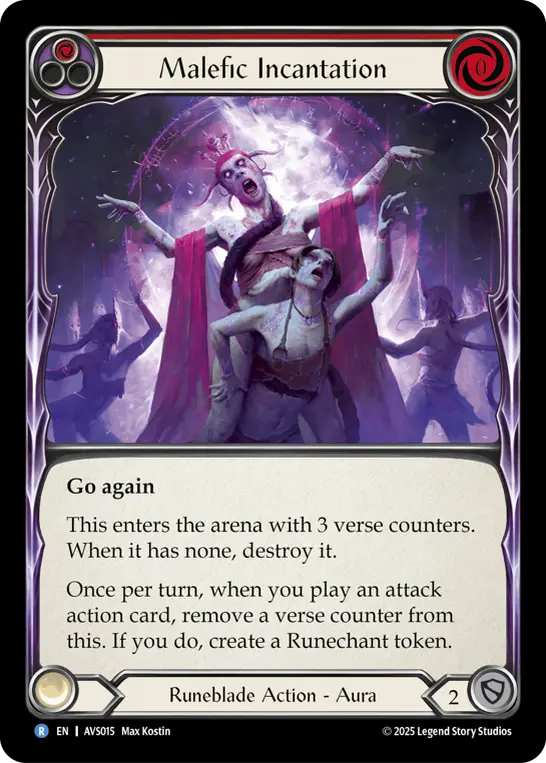 Malefic Incantation (Red) AVS015, carta de Flesh and Blood de Armory Deck Legends - Viserai