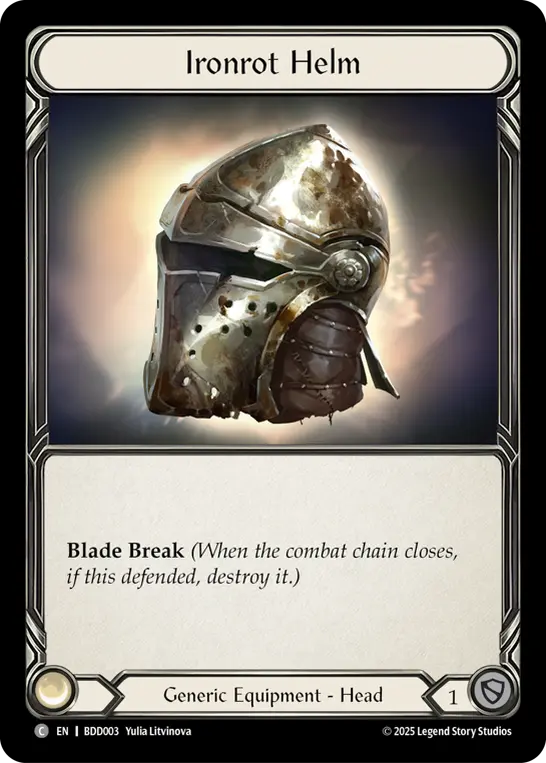 Ironrot Helm BDD003, carta de Flesh and Blood de Bravo Demo Deck