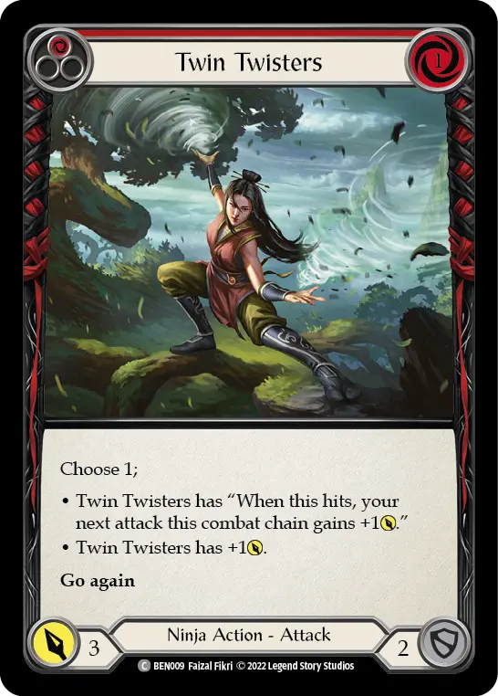 Twin Twisters (Red) BEN009, carta de Flesh and Blood de Benji Blitz Deck