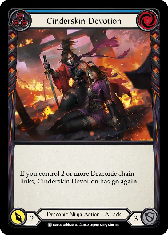Cinderskin Devotion (Blue) FAI026, carta de Flesh and Blood de Fai Blitz Deck