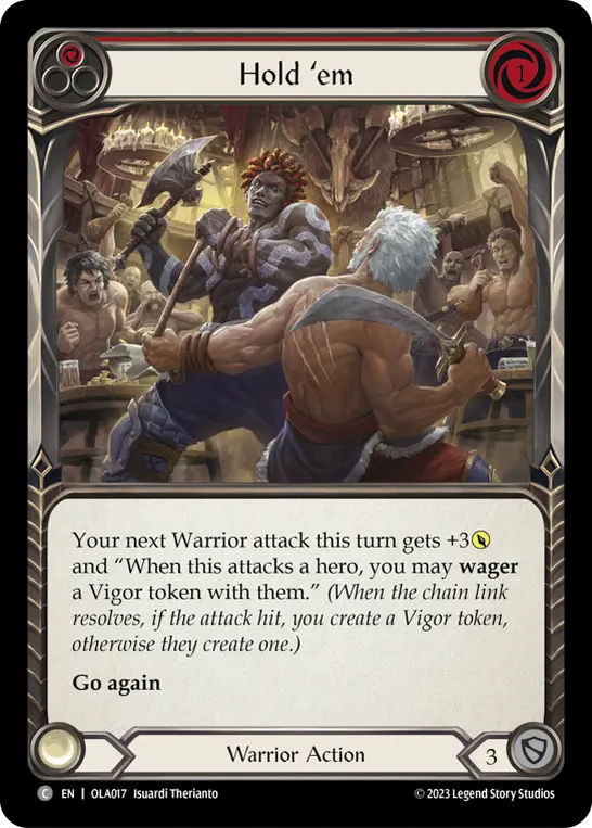 Hold 'em (Red) OLA017, carta de Flesh and Blood de Olympia Blitz Deck