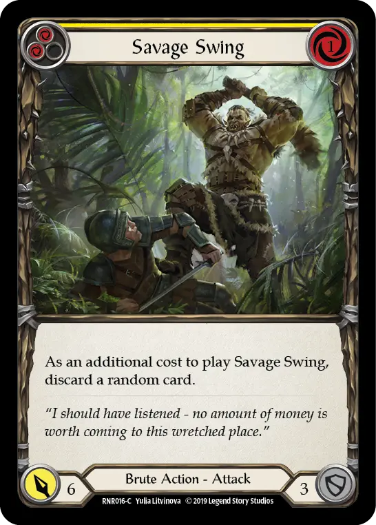 Savage Swing (Yellow) RNR016, carta de Flesh and Blood de Rhinar Hero Deck