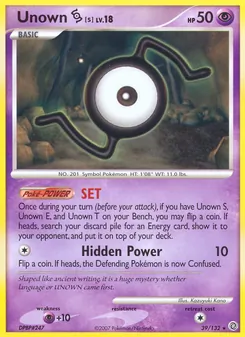 Unown S 39/132, carta de Pokémon de Maravillas Secretas
