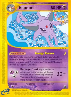 Espeon 11/147, carta de Pokémon de Aquapolis