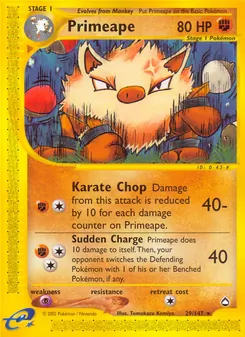 Primeape 29/147, carta de Pokémon de Aquapolis