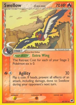 Swellow δ 40/101, carta de Pokémon de Dragon Frontiers