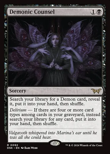 Demonic Counsel 92, carta de Magic: The Gathering de Duskmourn: House of Horror