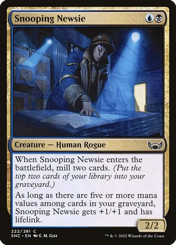 Snooping Newsie 222, carta de Magic: The Gathering de Streets of New Capenna