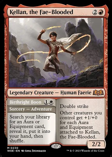 Kellan, the Fae-Blooded // Birthright Boon 230, carta de Magic: The Gathering de Wilds of Eldraine
