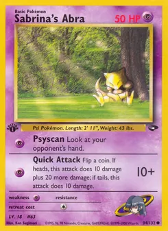 Sabrina's Abra 94/132, carta de Pokémon de Gym Challenge