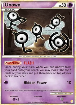 Unown 55/123, carta de Pokémon de HeartGold SoulSilver