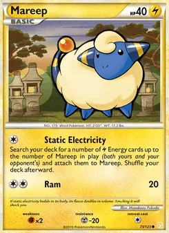 Mareep 73/123, carta de Pokémon de HeartGold SoulSilver