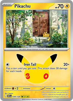 Pikachu 039/128, carta de Pokémon de Celebración 30.º Aniversario