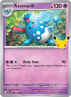 Azumarill 068/128, carta de Pokémon de Celebración 30.º Aniversario