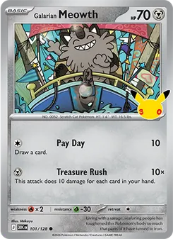 Meowth de Galar 101/128, carta de Pokémon de Celebración 30.º Aniversario