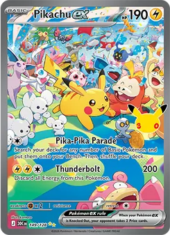 Pikachu ex 149/128, carta de Pokémon de Celebración 30.º Aniversario