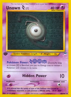 Unown [Z] 60/105, carta de Pokémon de Neo Destiny