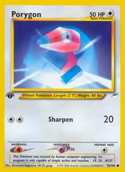 Porygon 78/105, carta de Pokémon de Neo Destiny