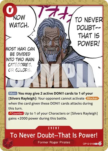 To Never Doubt--That Is Power! OP12-016, carta de One Piece de Legacy of the Master