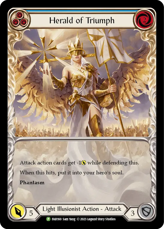 Herald of Triumph (Blue) FAB160, carta de Flesh and Blood de Promos