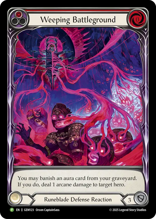 Weeping Battleground (Red) GEM123, carta de Flesh and Blood de GEM Pack Promos