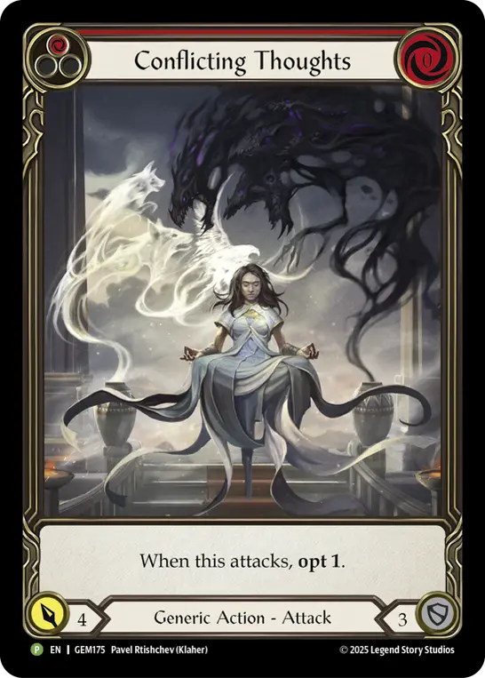 Conflicting Thoughts (Red) GEM175, carta de Flesh and Blood de GEM Pack Promos