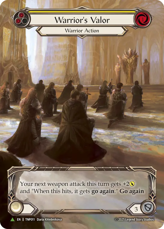 Warrior's Valor (Yellow) TNP011, carta de Flesh and Blood de Tournament Pack
