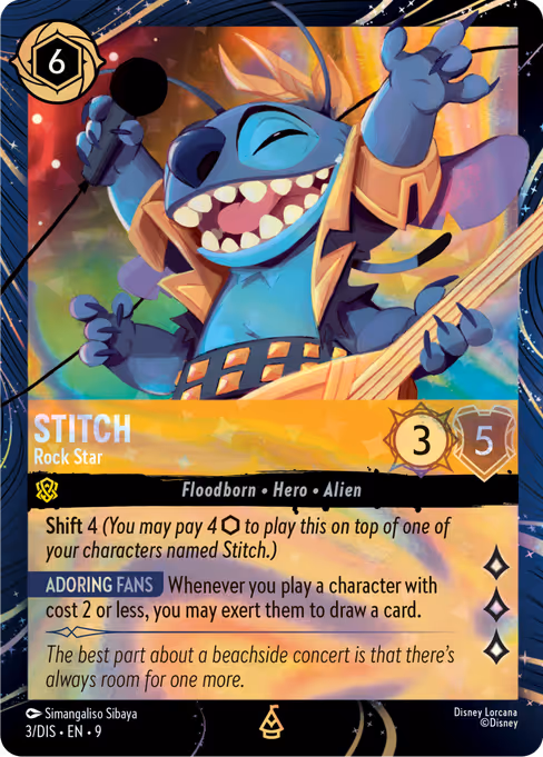 Stitch - Rock Star 3/3, carta de Disney Lorcana de EPCOT Festival of the Arts
