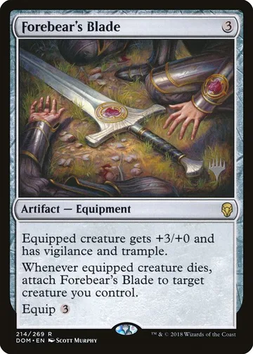 Forebear's Blade 214p, carta de Magic: The Gathering de Dominaria Promos