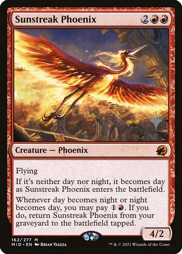 Sunstreak Phoenix 162p, carta de Magic: The Gathering de Innistrad: Midnight Hunt Promos