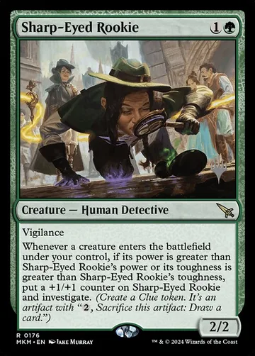 Sharp-Eyed Rookie 176p, carta de Magic: The Gathering de Murders at Karlov Manor Promos