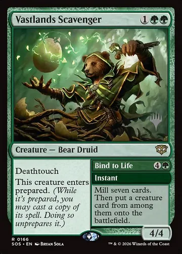 Vastlands Scavenger // Bind to Life 166p, carta de Magic: The Gathering de Secrets of Strixhaven Promos