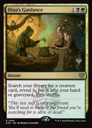 Dina's Guidance 184p, carta de Magic: The Gathering de Secrets of Strixhaven Promos