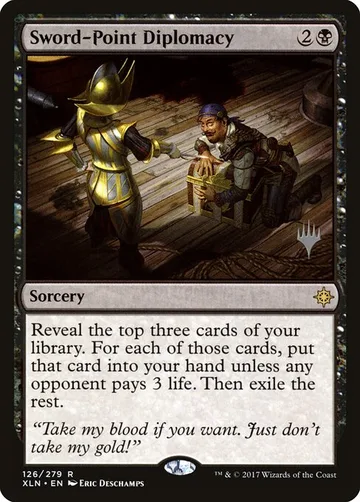 Sword-Point Diplomacy 126p, carta de Magic: The Gathering de Ixalan Promos
