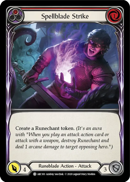Spellblade Strike (Red) ARC103, carta de Flesh and Blood de Arcane Rising (Unlimited)
