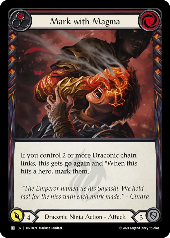 Mark with Magma (Red) HNT069, carta de Flesh and Blood de The Hunted