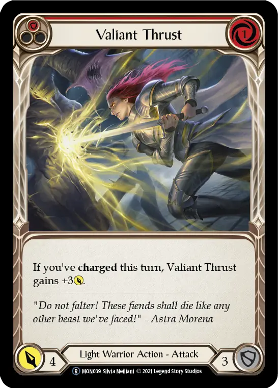 Valiant Thrust (Red) MON039, carta de Flesh and Blood de Monarch (Unlimited)