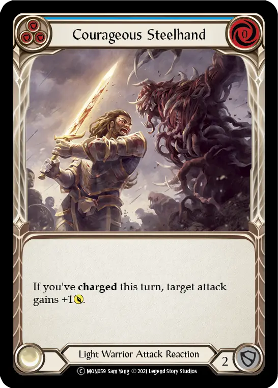 Courageous Steelhand (Blue) MON059, carta de Flesh and Blood de Monarch (Unlimited)