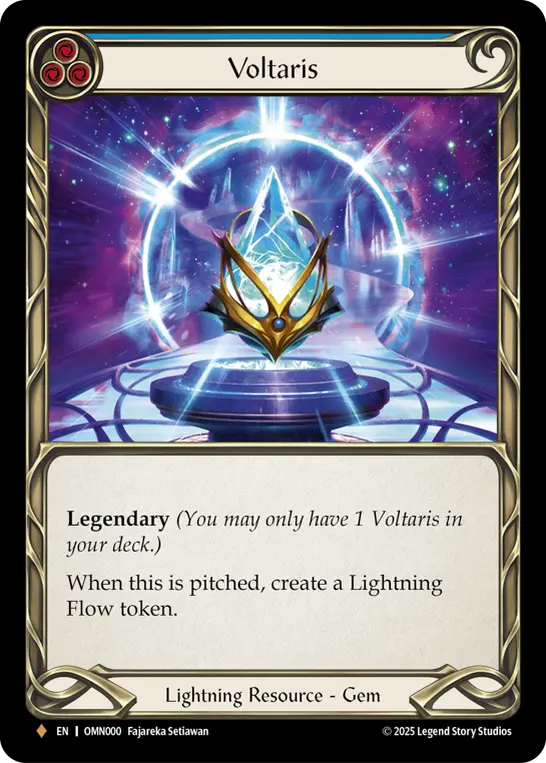 Voltaris (Blue) OMN000, carta de Flesh and Blood de Omens of the Third Age